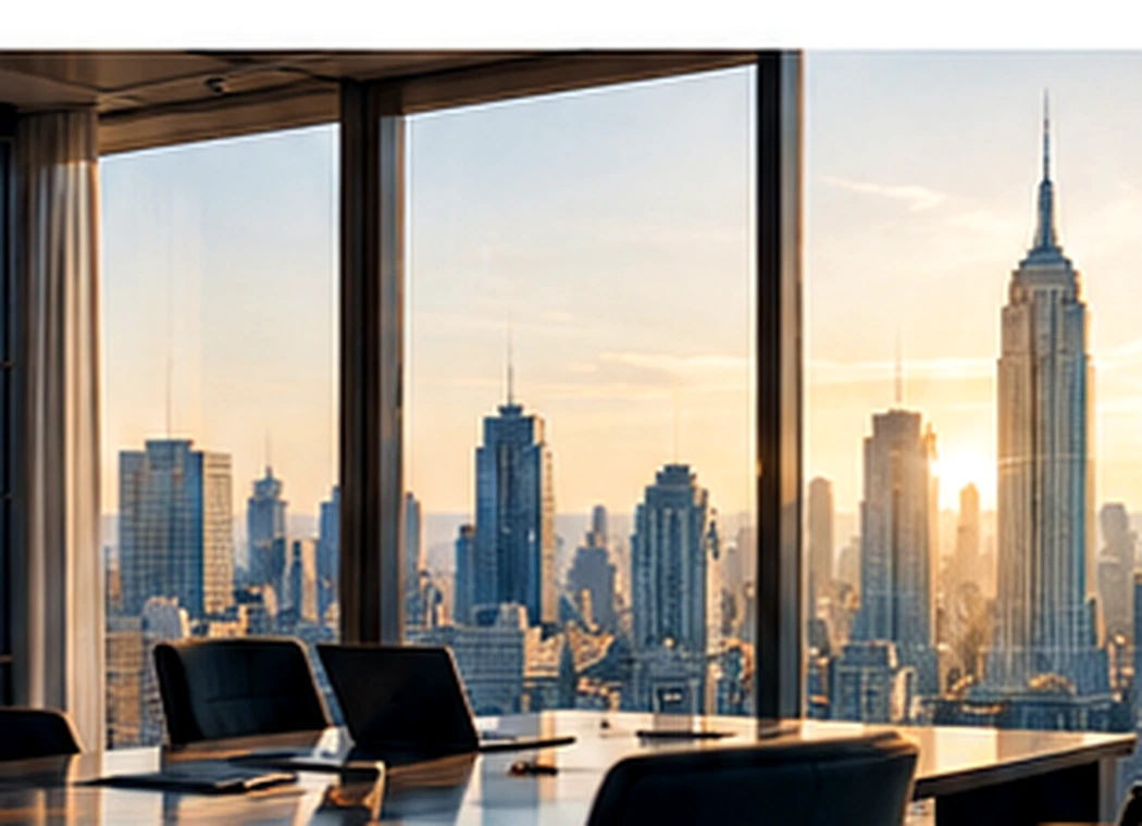Executive boardroom and city skyline